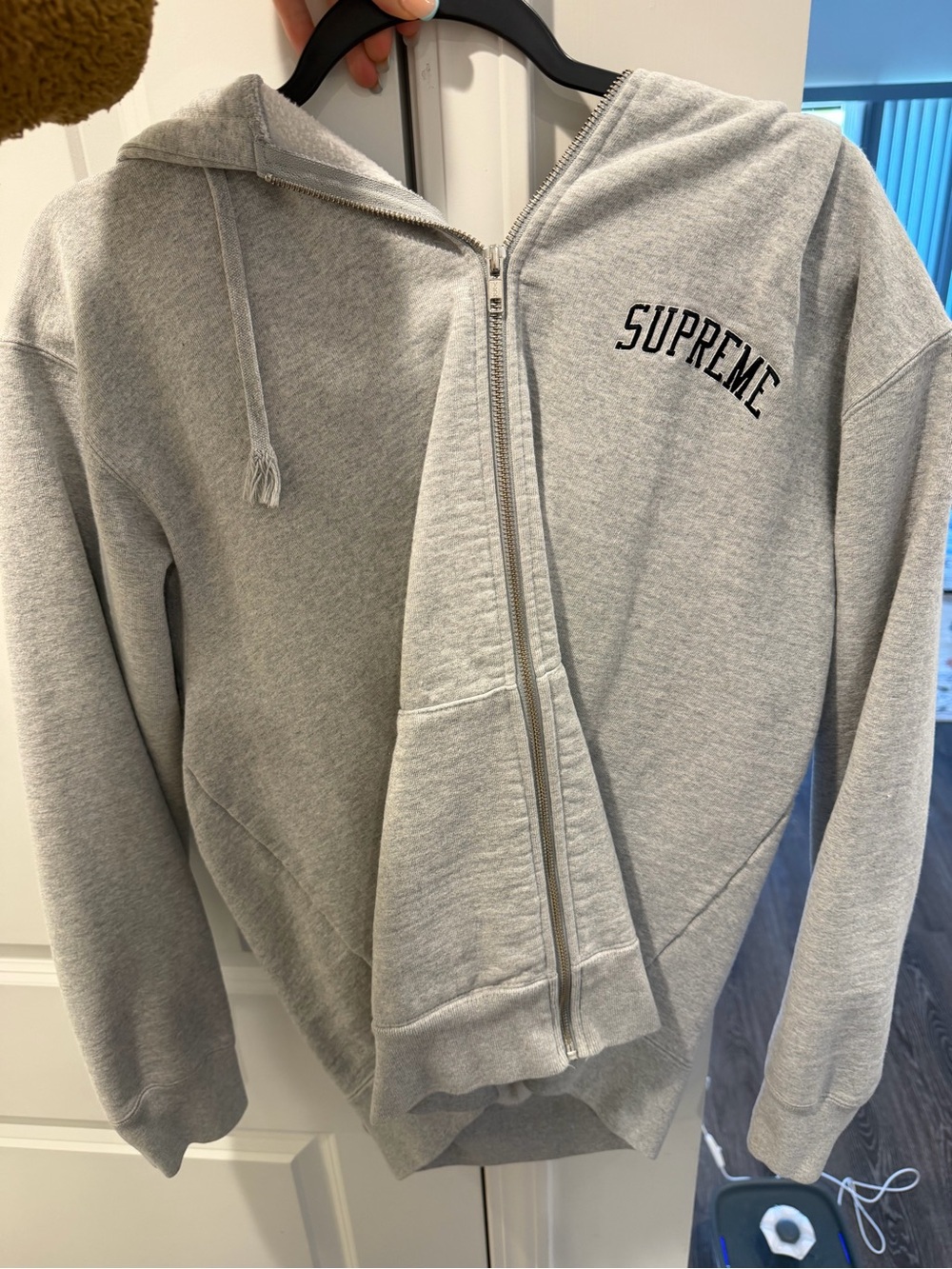 Supreme Pillsbury doughboy Light Gray Full-Zip Hoodie with Black Chest Logo